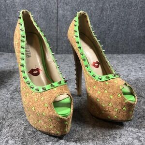 Red Kiss Shoes Womens Size 6.5 Brown Cork Spike Peep Toe Platform Stiletto Heels